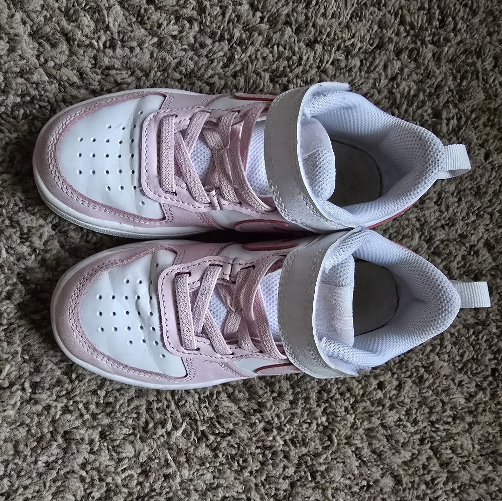 Kids Pink and White Nike Court Borough Lows.